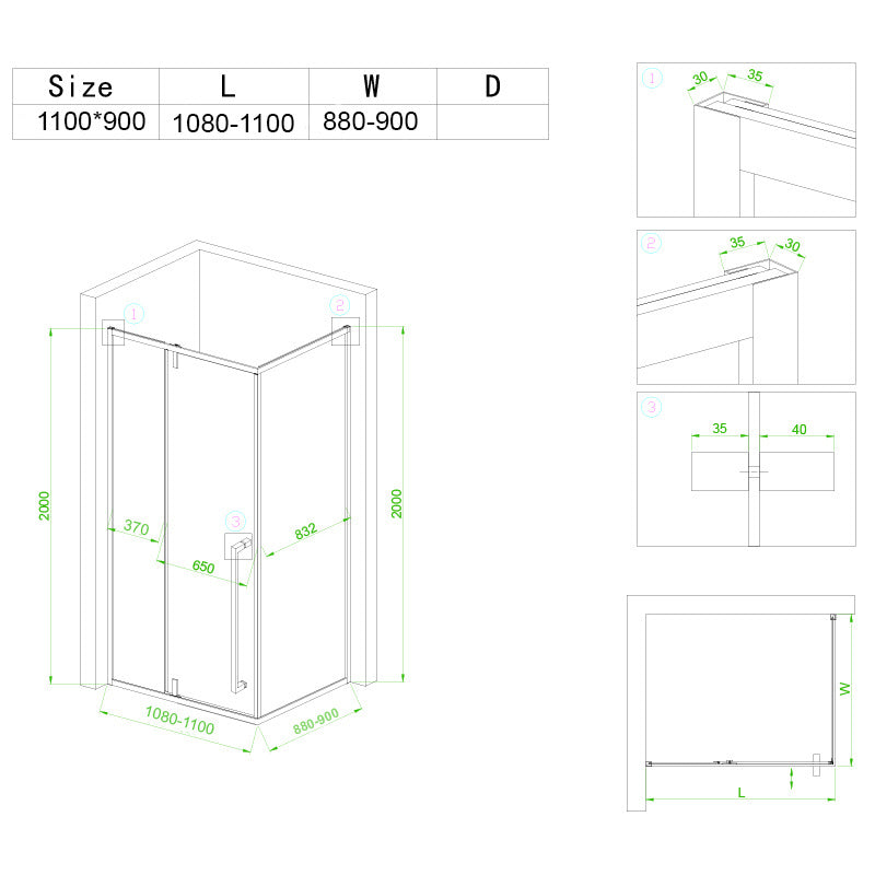 Cabina dus MBO- BS16B , 110x90cm, finisaj negru mat