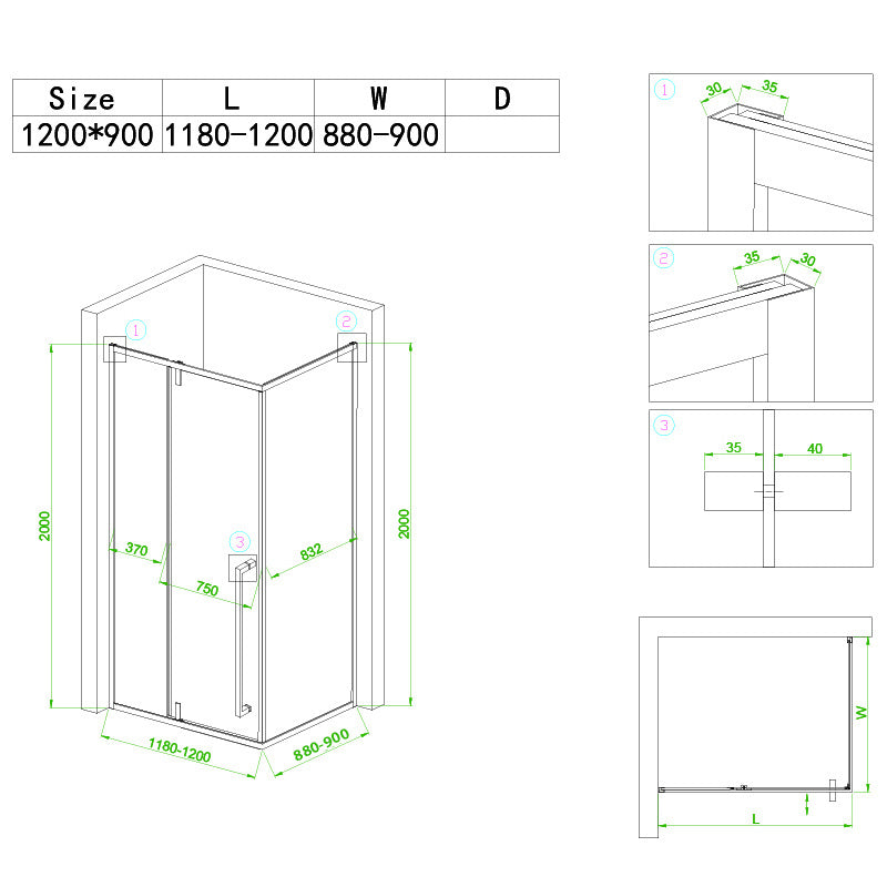 Cabina dus MBO- BS16C , 120x90cm, finisaj negru mat