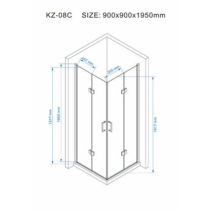 Cabina dus MBO- KZ08C , 90x90cm, finisaj crom