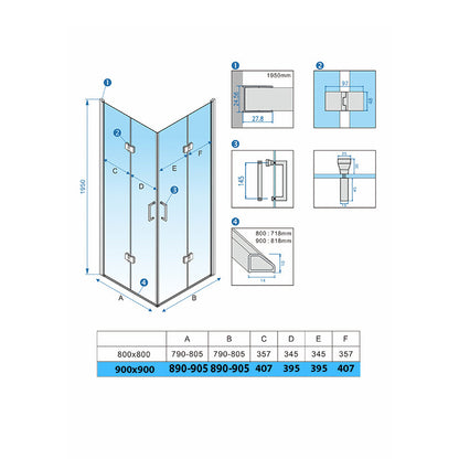 Cabina dus MBO- KZ08C , 90x90cm, finisaj crom