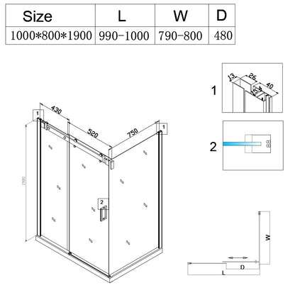 Cabina dus MBO- KZ202C , 100x80cm, finisaj crom