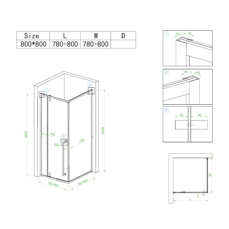 Cabina dus MBO-BS11A, 80x80cm, finisaj negru