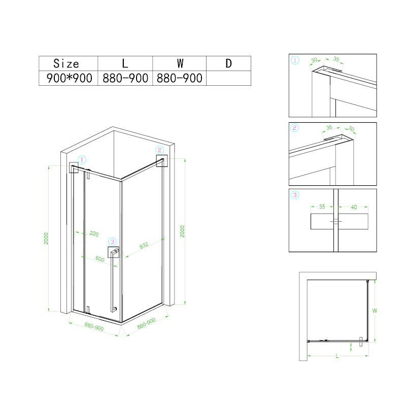 Cabina dus MBO-BS11B, 90x90cm, finisaj negru