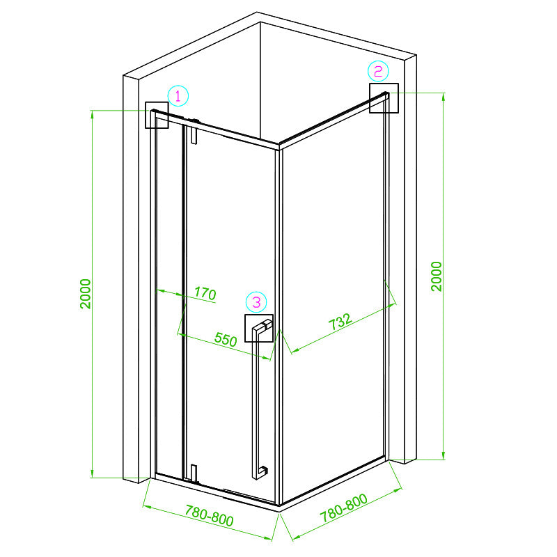 Cabina dus MBO-BS11A, 80x80cm, finisaj negru
