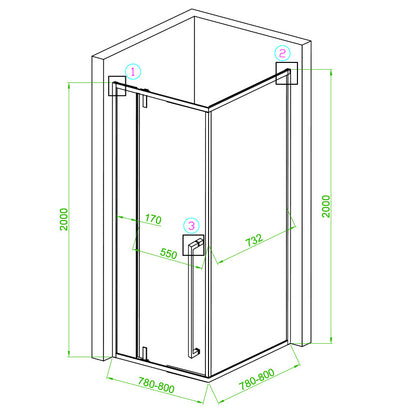 Cabina dus MBO-BS11A, 80x80cm, finisaj negru