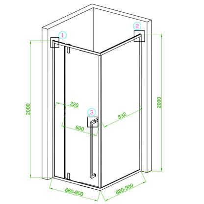 Cabina dus MBO-BS11B, 90x90cm, finisaj negru