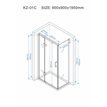 Cabina dus MBO- KZ01C, 90x90cm, finisaj crom