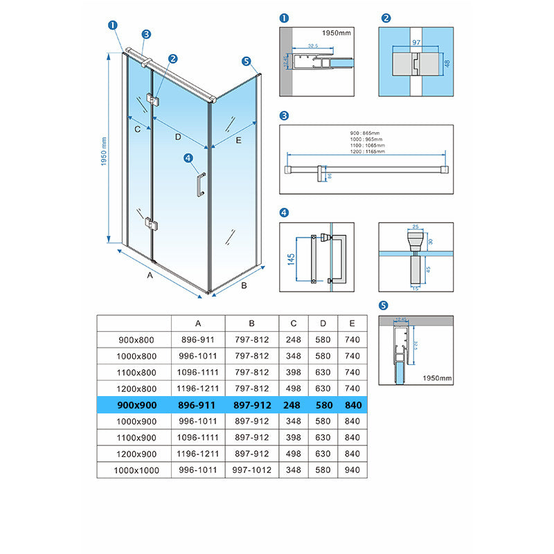 Cabina dus MBO- KZ01C, 90x90cm, finisaj crom