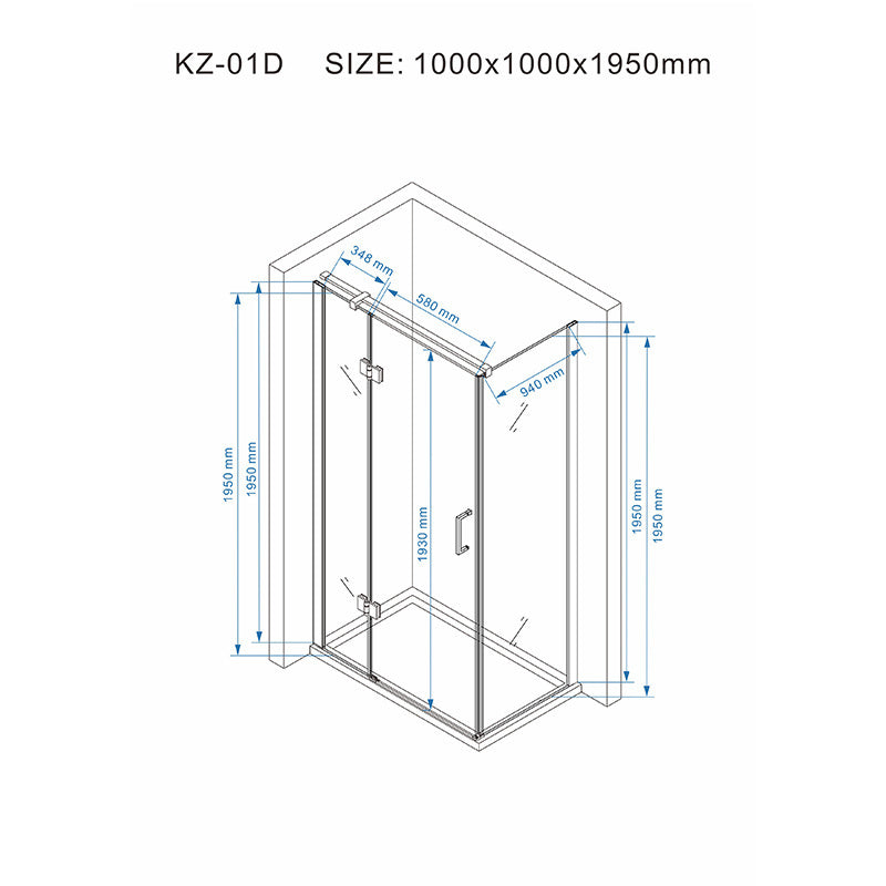 Cabina dus MBO- KZ01D, 100x100cm, finisaj crom