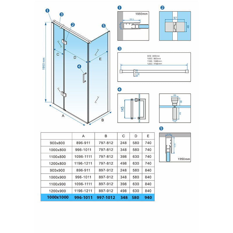 Cabina dus MBO- KZ01D, 100x100cm, finisaj crom