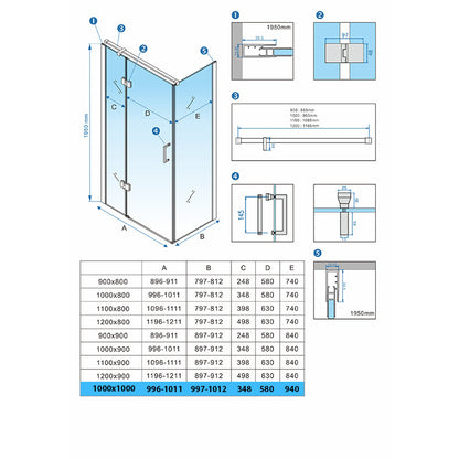 Cabina dus MBO- KZ01D, 100x100cm, finisaj crom