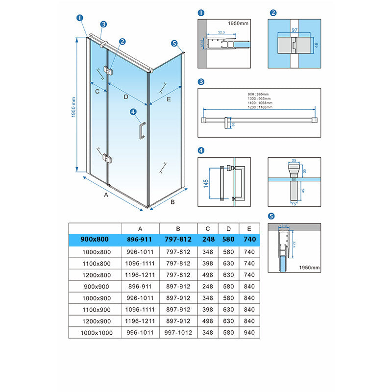 Cabina dus MBO- KZ02A , 90x80cm, finisaj crom