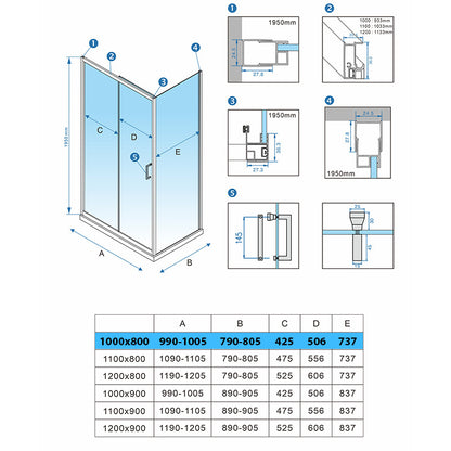 Cabina dus MBO- KZ103A , 100x80cm, finisaj negru mat