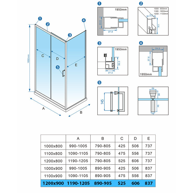 Cabina dus MBO- KZ104C , 120x90cm, finisaj negru mat