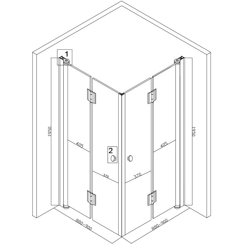 Cabina dus MBO-KZ1290B,90x90cm, finisaj crom