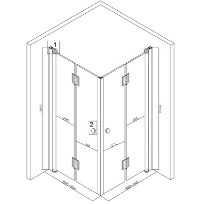 Cabina dus MBO-KZ1290B,90x90cm, finisaj crom