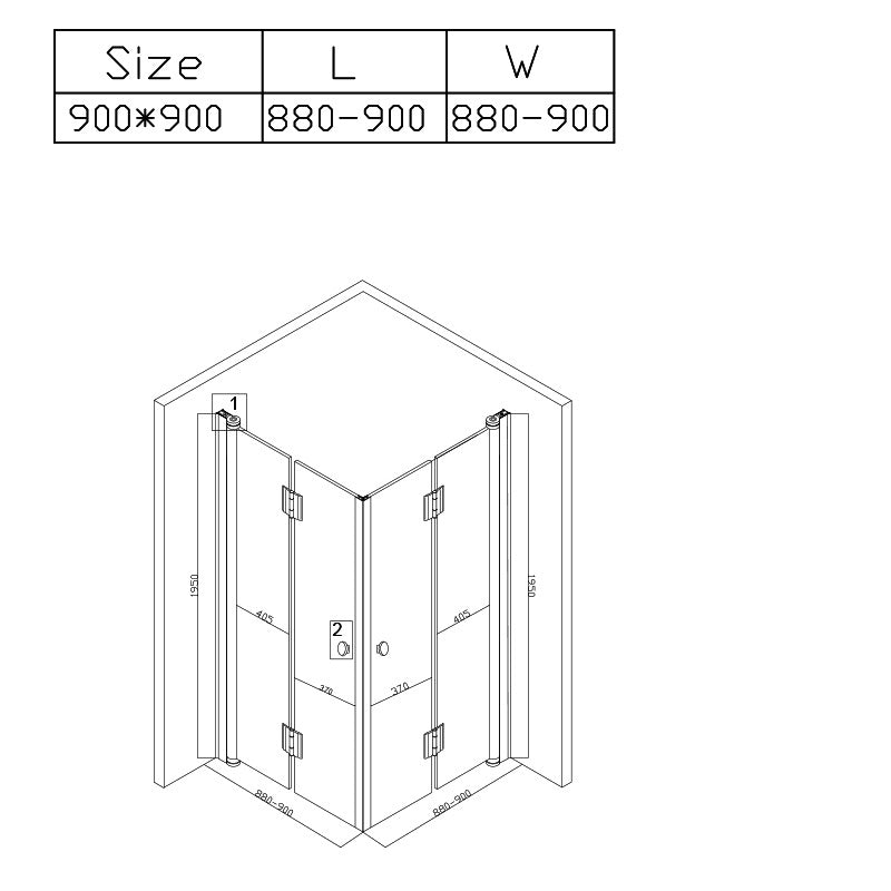 Cabina dus MBO-KZ1290B,90x90cm, finisaj crom