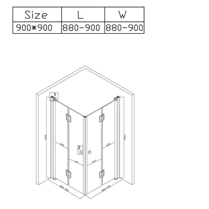 Cabina dus MBO-KZ1290B,90x90cm, finisaj crom