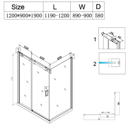 Cabina dus MBO- KZ202C , 120x90cm, finisaj crom