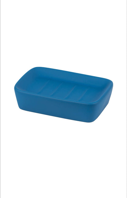 Set accesorii baie Tula, Pahar periute dinti, Sapuniera, Dispenser sapun lichid, Perie WC, ceramica cauciucata, albastru