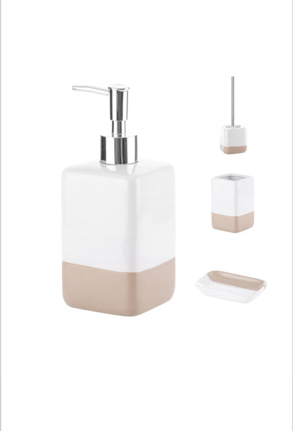Set accesorii de baie Karo, ceramica, alb si bej