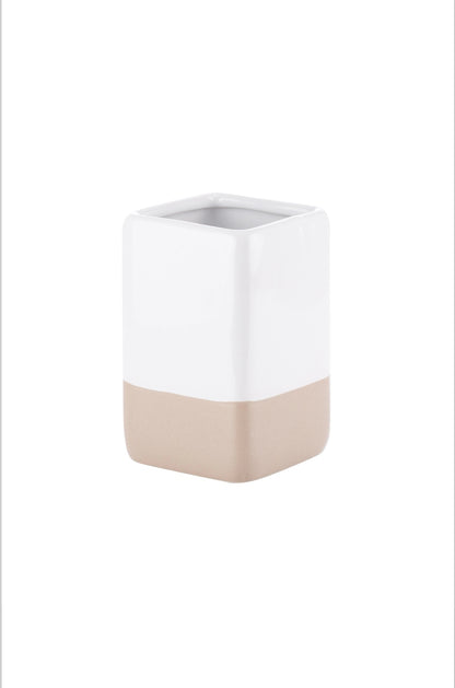 Set accesorii de baie Karo, ceramica, alb si bej