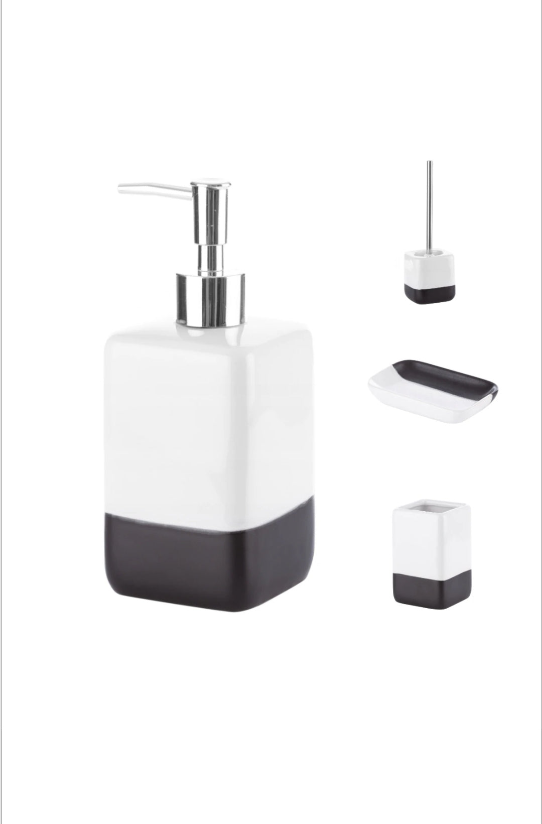 Set accesorii de baie Karo, ceramica, alb si negru