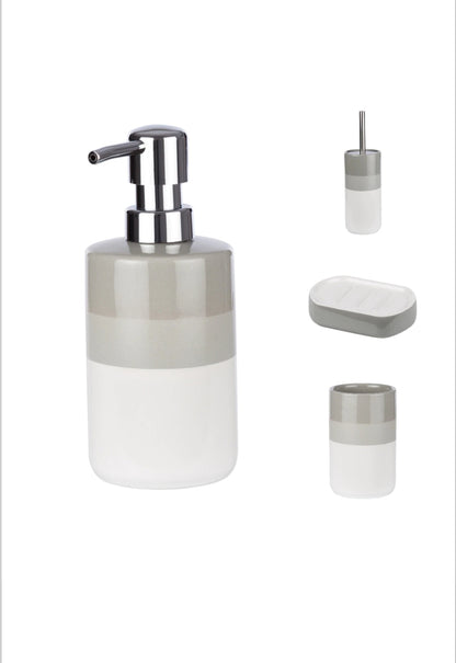Set accesorii de baie Bora, ceramica, alb si gri
