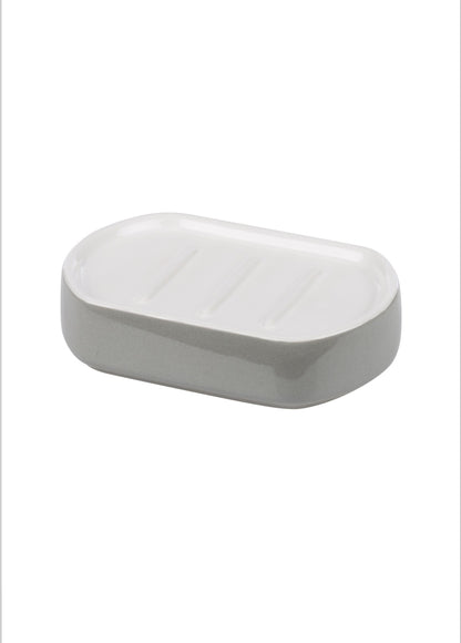 Set accesorii de baie Bora, ceramica, alb si gri