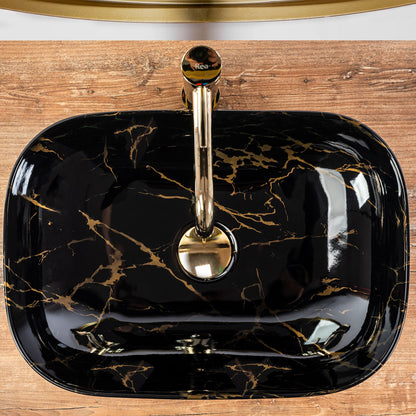 Lavoar blat Rea Belinda Black Marble Shiny, 46.5x33cm, ceramica sanitara - MarbelOn