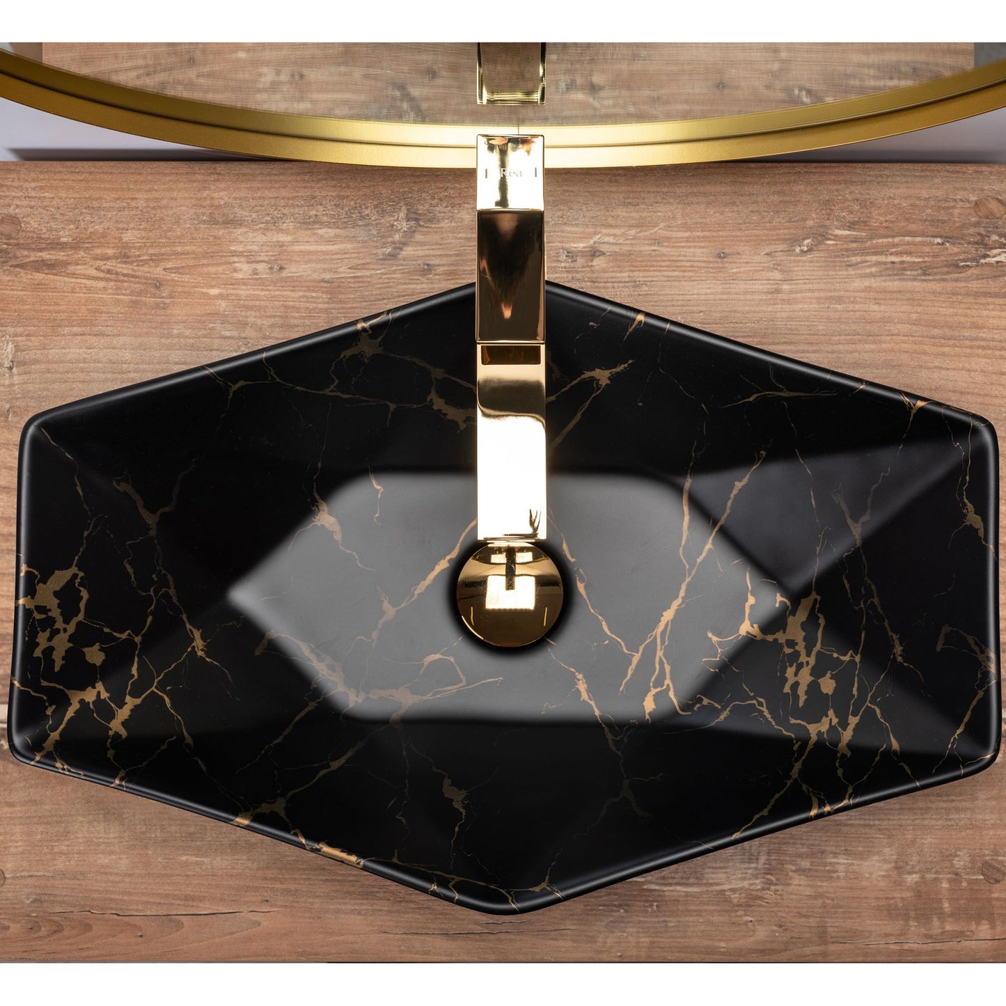 Lavoar blat Rea Vegas Marble Black, 56x36cm, ceramica sanitara - MarbelOn