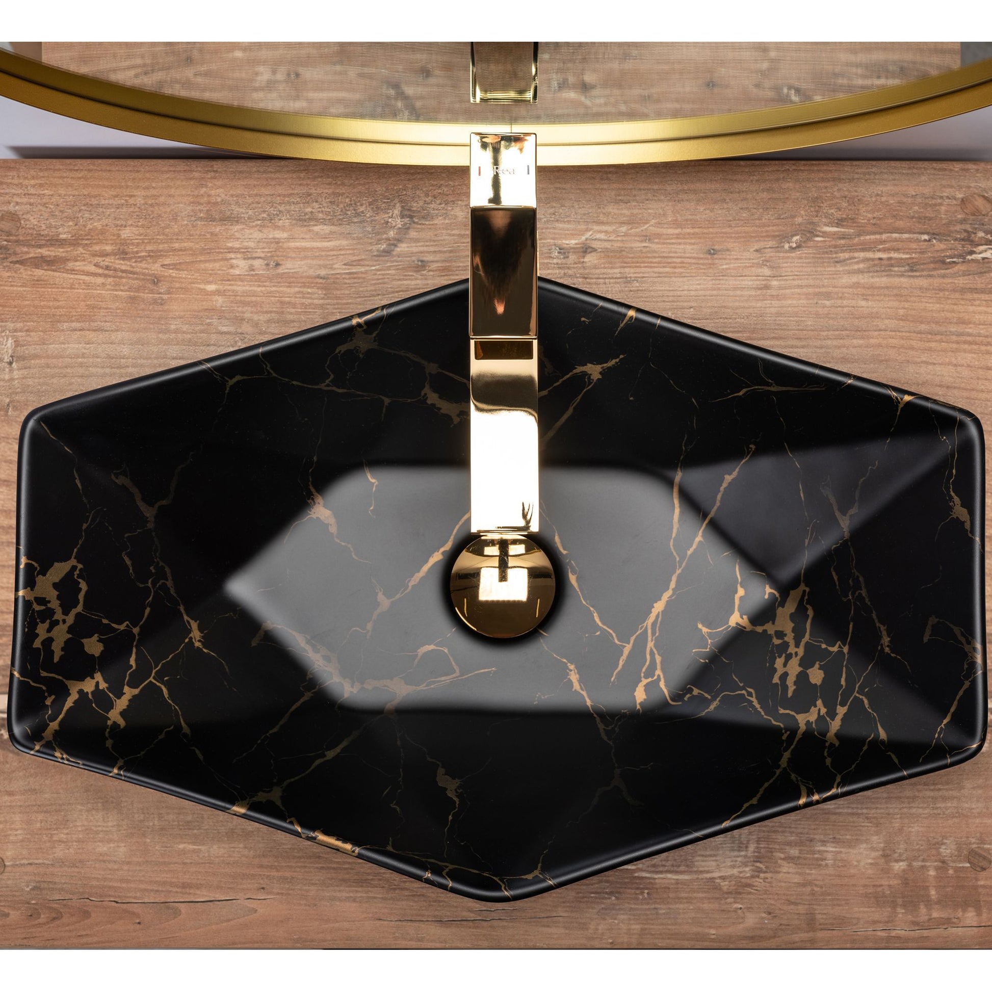 Lavoar blat Rea Vegas Marble Black, 56x36cm, ceramica sanitara - MarbelOn