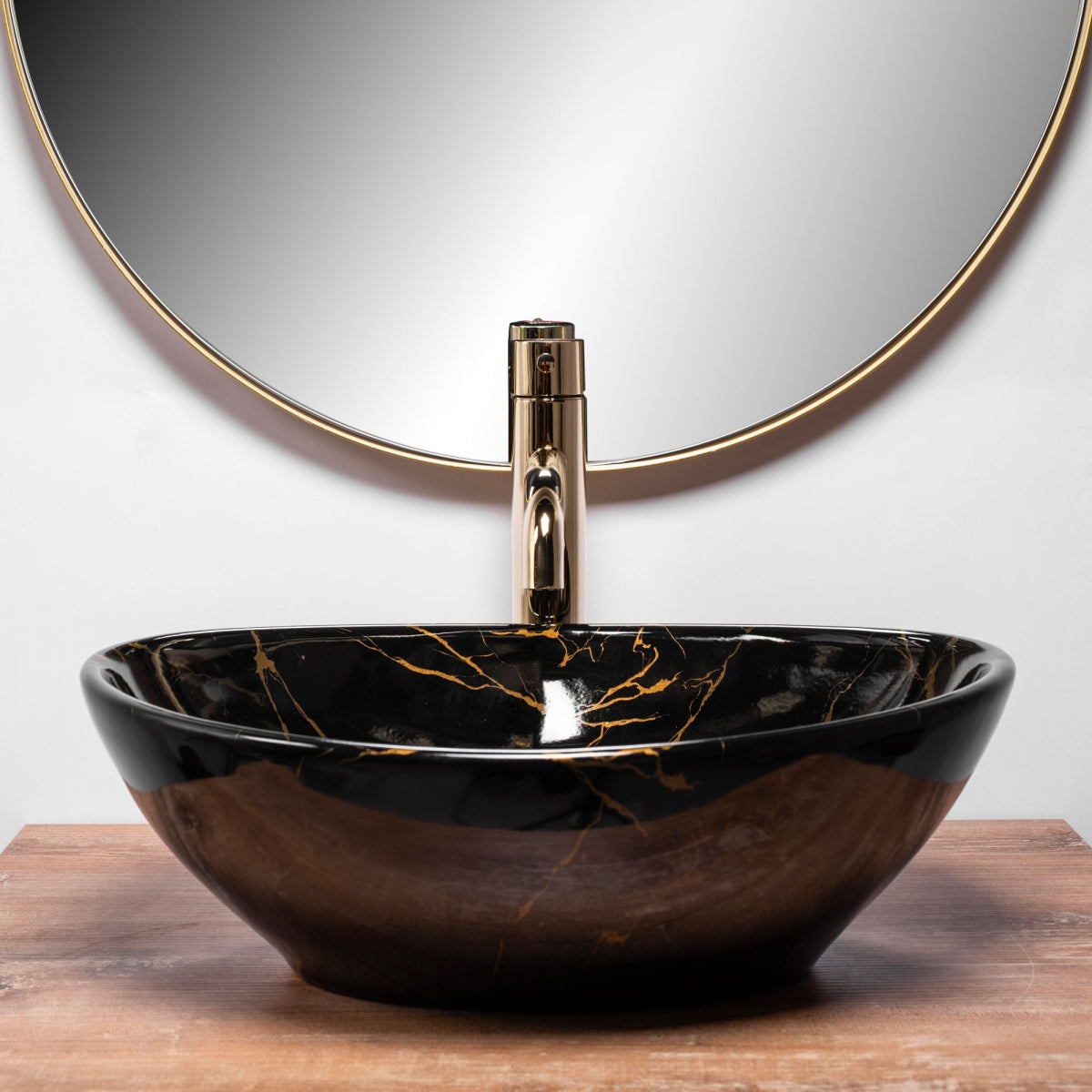 Lavoar blat Rea Sofia Marble Black Shiny, 41x34.5cm, ceramica sanitara - MarbelOn