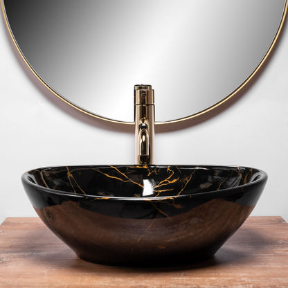 Lavoar blat Rea Sofia Marble Black Shiny, 41x34.5cm, ceramica sanitara - MarbelOn