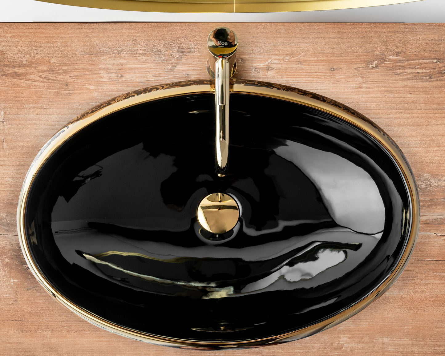 Lavoar blat Rea Meryl Black&Gold, 60x40.5cm, ceramica sanitara - MarbelOn