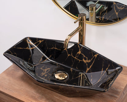 Lavoar blat Rea Vegas Black Marble Shiny, 57x37cm, ceramica sanitara - MarbelOn