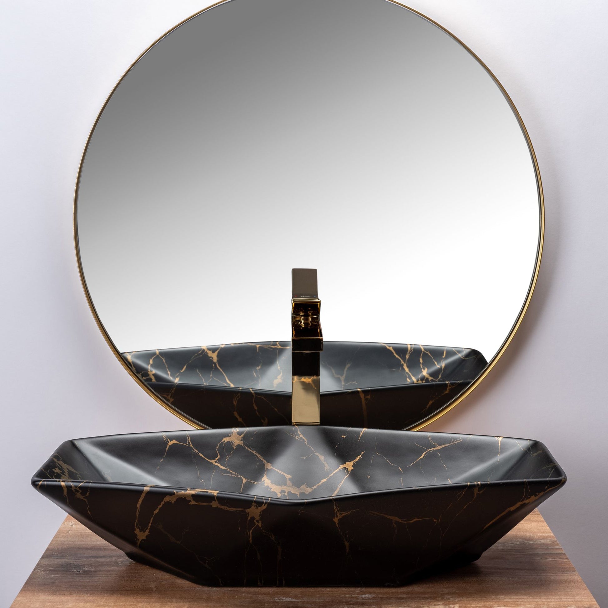 Lavoar blat Rea Vegas Marble Black, 56x36cm, ceramica sanitara - MarbelOn