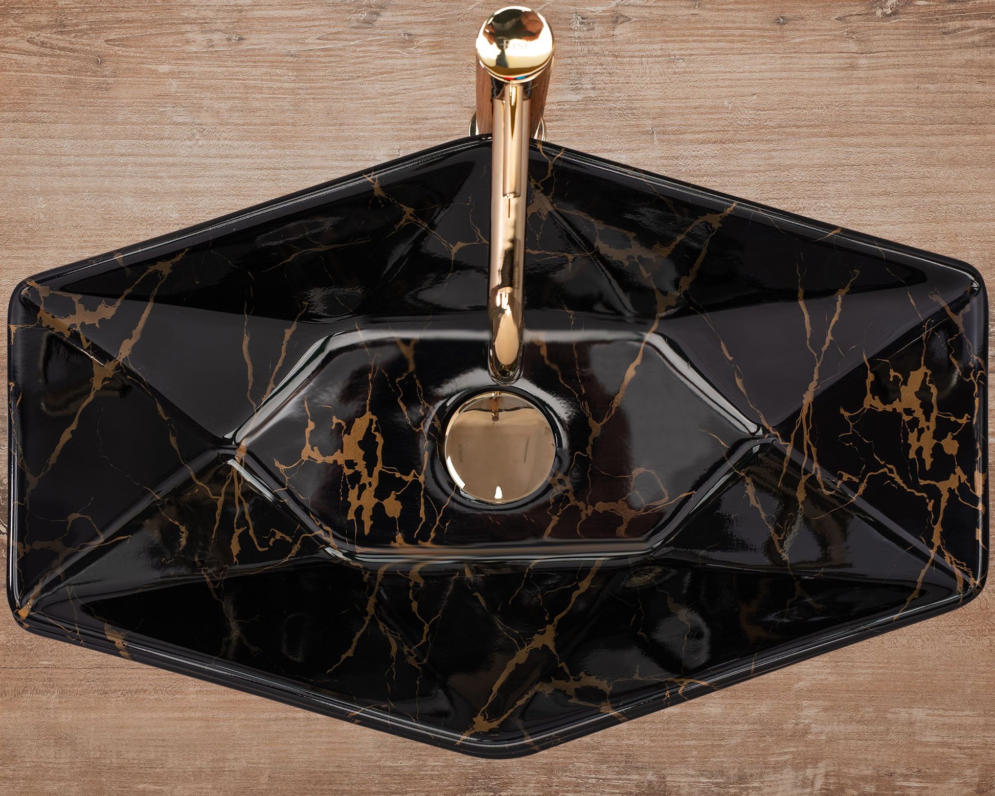 Lavoar blat Rea Vegas Black Marble Shiny, 57x37cm, ceramica sanitara - MarbelOn