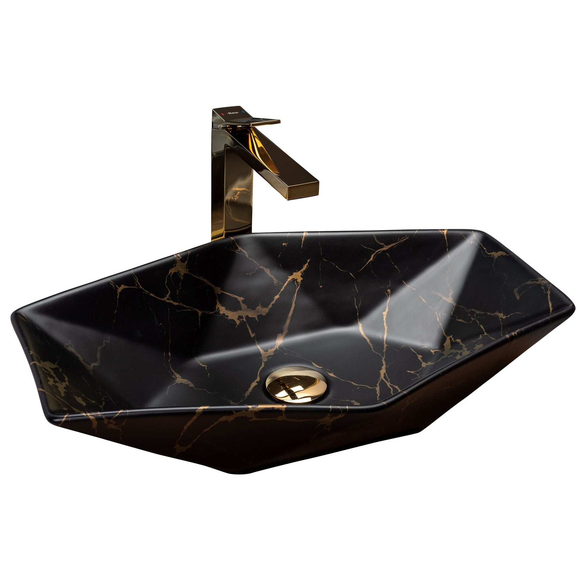 Lavoar blat Rea Vegas Marble Black, 56x36cm, ceramica sanitara - MarbelOn
