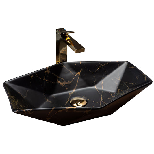 Lavoar blat Rea Vegas Marble Black, 56x36cm, ceramica sanitara - MarbelOn