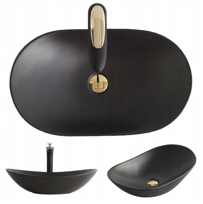 Lavoar blat Rea Royal Mat Black, 61.5x37cm, ceramica sanitara - MarbelOn