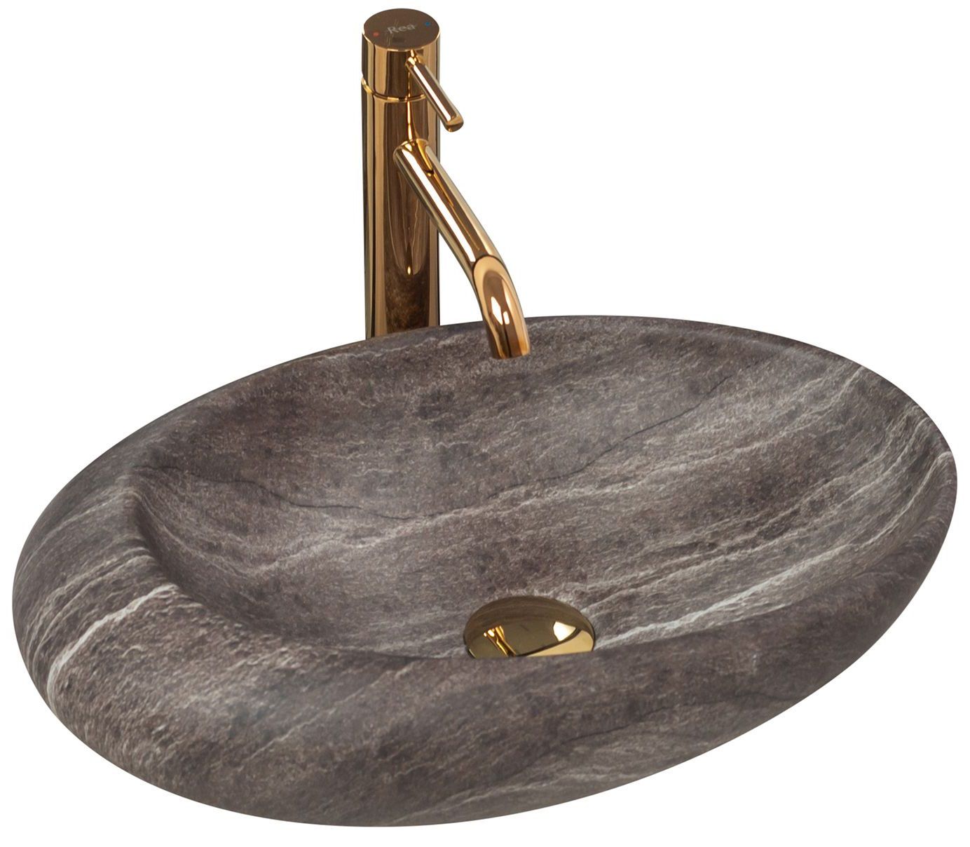 Lavoar blat Rea Roxy Stone Dark Grey, 49x31cm, ceramica sanitara - MarbelOn