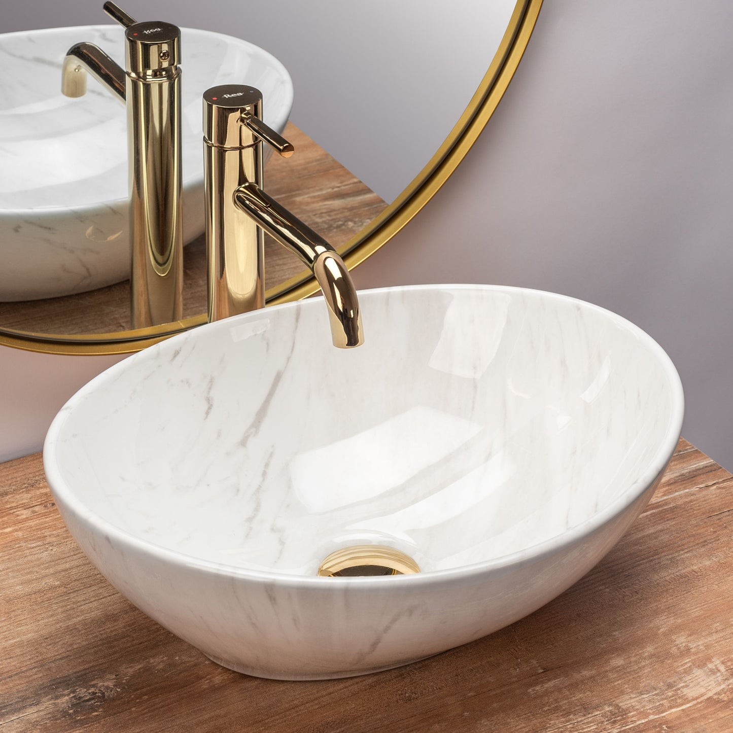 Lavoar blat Rea Sofia Calala Marble, 41x34.5cm, ceramica sanitara - MarbelOn