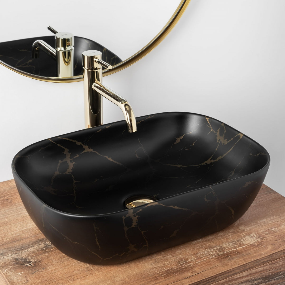 Lavoar blat Rea Belinda Marble Black Mat, 46.5x33cm, ceramica sanitara - MarbelOn