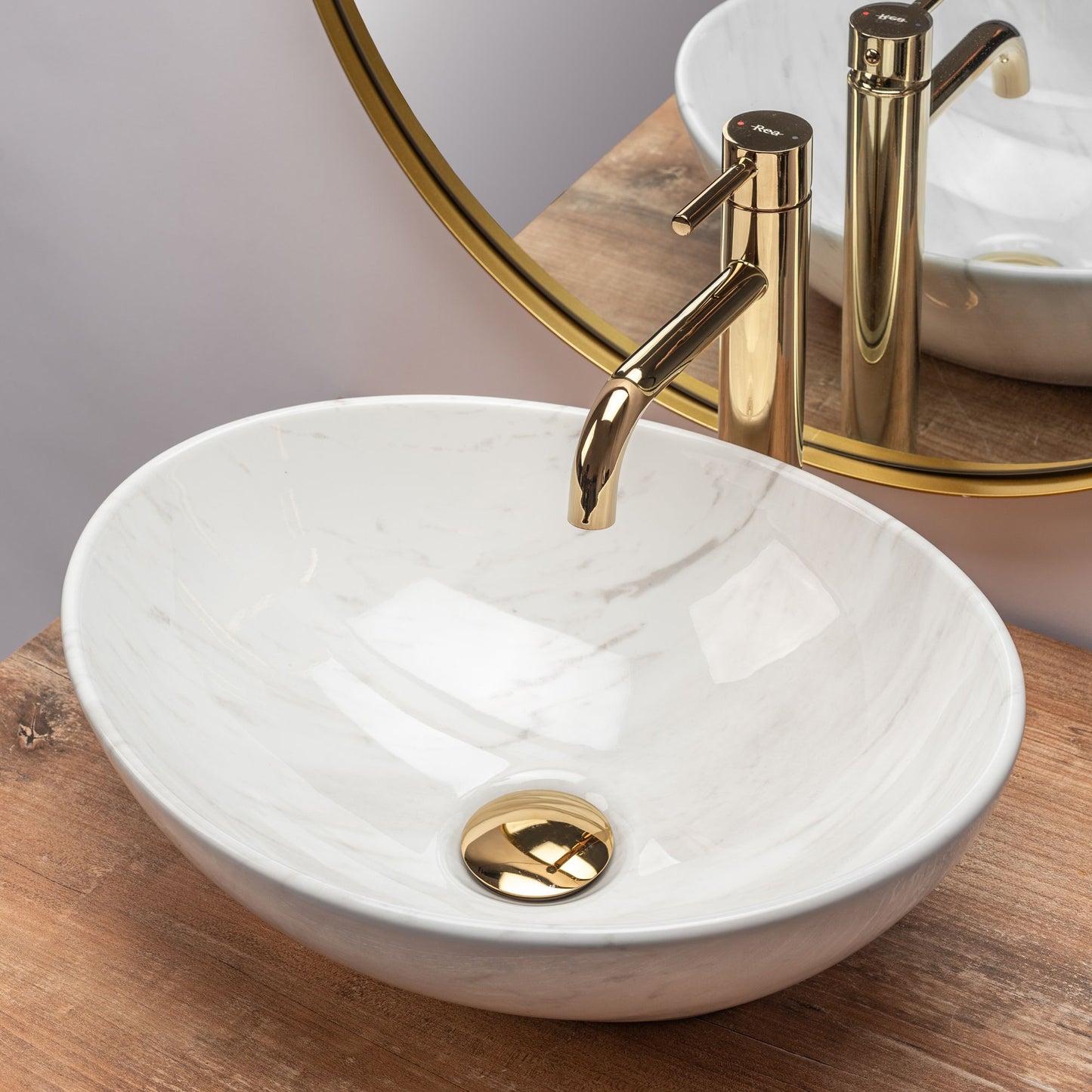 Lavoar blat Rea Sofia Calala Marble, 41x34.5cm, ceramica sanitara - MarbelOn