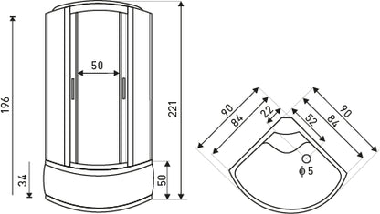 Cabina cu hidromasaj Silver Prime, 90x90cm, LED, ventilator