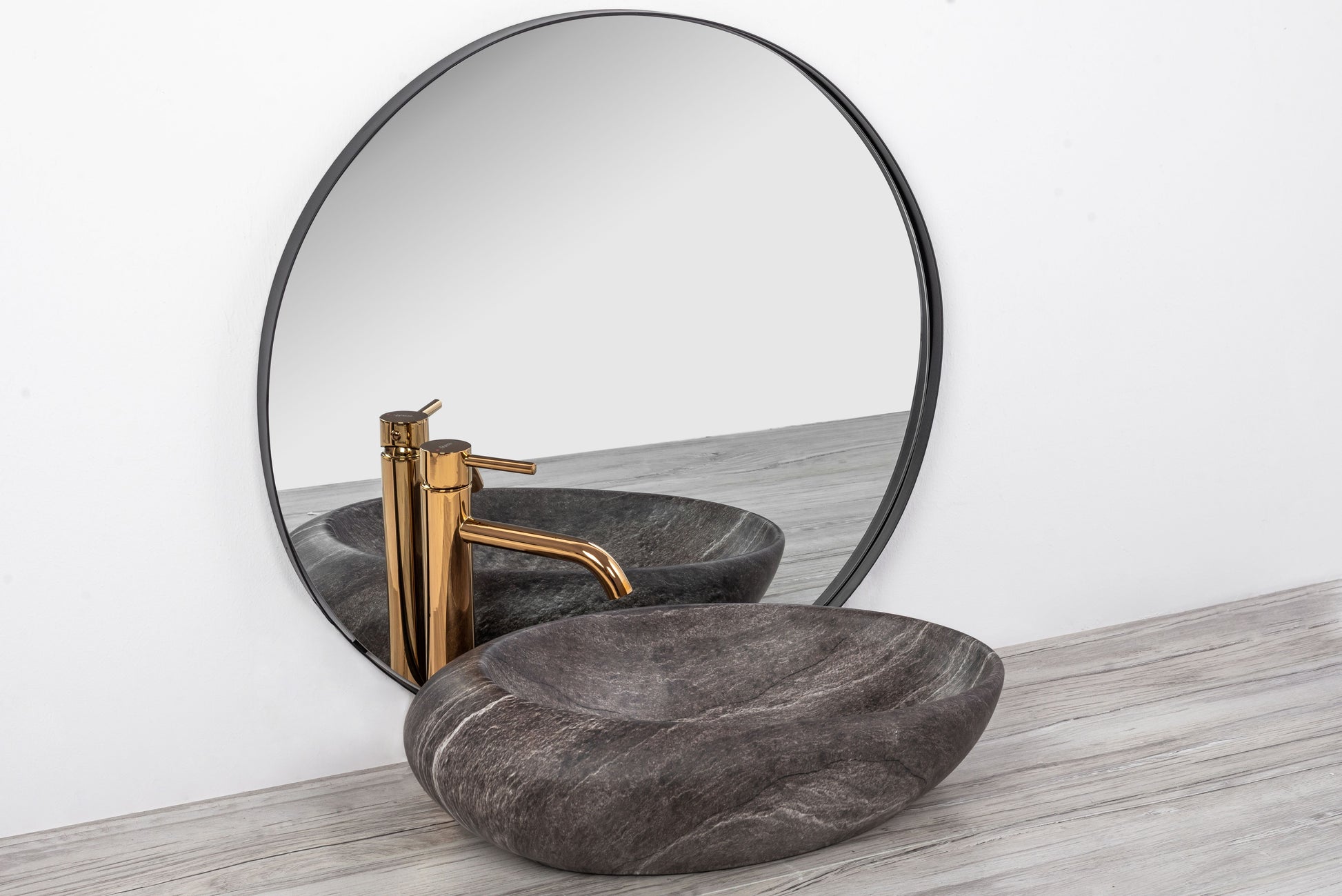 Lavoar blat Rea Roxy Stone Dark Grey, 49x31cm, ceramica sanitara - MarbelOn