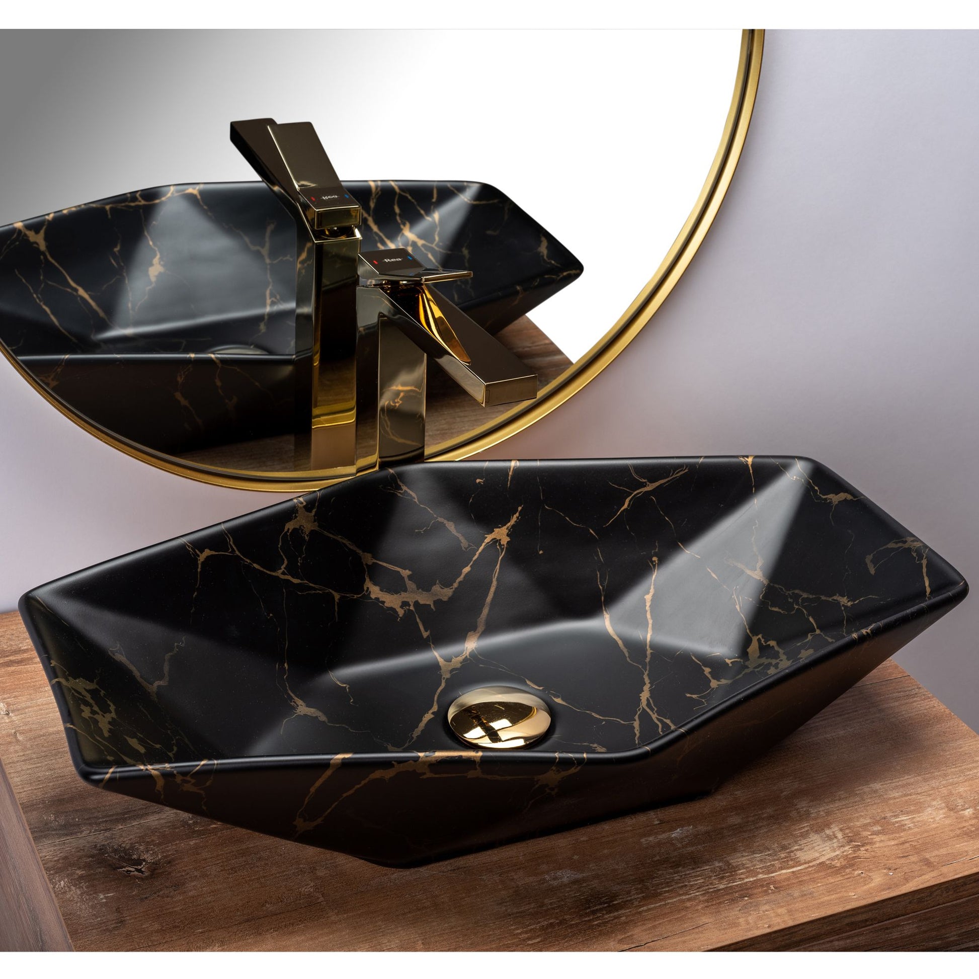 Lavoar blat Rea Vegas Marble Black, 56x36cm, ceramica sanitara - MarbelOn